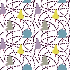 Fototapeta premium Animals and trees seamless autumn spring summer forest pattern for kids clothes and wrapping paper and fabrics