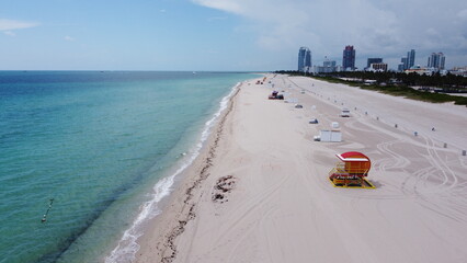 South Beach in Miami Beach closed due to Covid-19, Coronavirus 2020 March by Drone