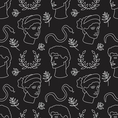 Line art Vector ancient sculpture seamless pattern