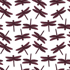 Cartoon doodle butterfly seamless dragonfly line art pattern for wrapping paper and clothes kids print and linens