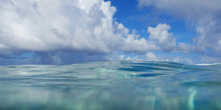 Seascape from water surface of the ocean with blue sky and cloud, natural scene, Pacific ocean