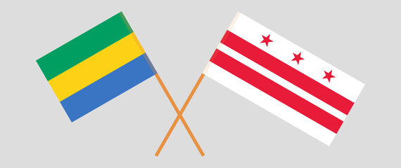 Crossed flags of Gabon and the District of Columbia. Official colors. Correct proportion