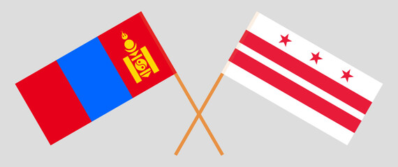 Crossed flags of Mongolia and the District of Columbia. Official colors. Correct proportion