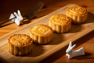 Mid-autumn festival Cantonese style moon cake with rabbit chopstick rests