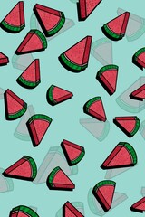 Watermelon Illustration on blue green background
