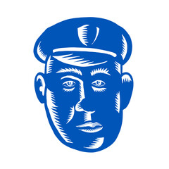 Police Officer Head Woodcut