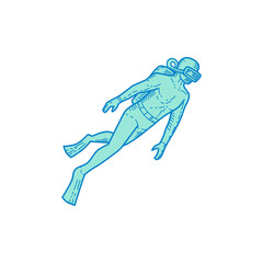 Scuba Diver Diving Mono Line