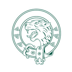 Scottish Wildcat Head Celtic Belt Drawing © Redwater Vectors
