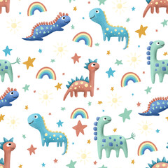 seamless pattern with cartoon dinosaurs