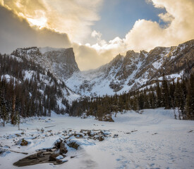Dream Lake winter in the mountains, Colorado, United States of America 