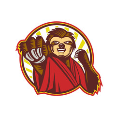 Sloth Fighter Self Defense Circle Mascot