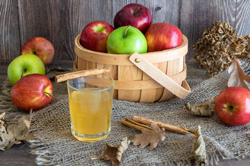 A basket of autumn harvest apples in an autumn scene