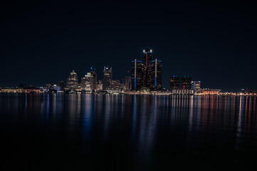 Fototapeta na wymiar Windsor Riverfront nighttime Cityscape of Doriot city