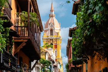 Fototapeten colorful street of cartagena de indias old town, colombia © jon_chica