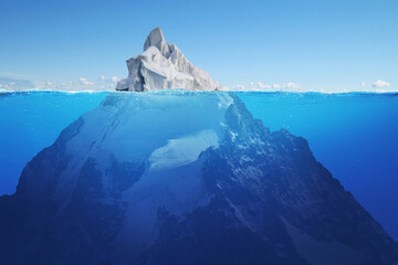Beautiful iceberg with a hidden mountain in the sea with a view underwater. Hidden danger, concept....