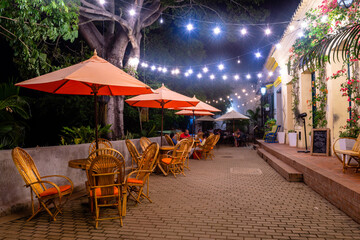 views of cafe terrace at night