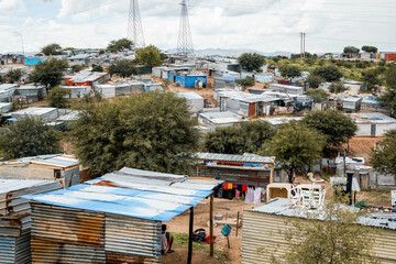 tin shacks in slum of namibia africa