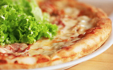 close-up photo of a pizza with meat and double cheese