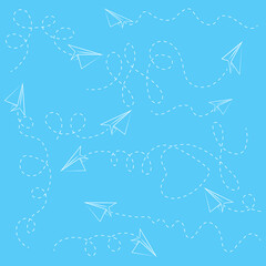 White Paper Plane Set Isolated on Blue Background.