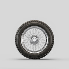 Obraz na płótnie Canvas Car wheel on white background. Isolated car tire with shiny rim from front view. 3d rendering