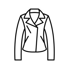 Jacket clothes vector icon outline black. EPS 10.. Womens blazer illustration... Flat outline sign.. Shop online concept. Females item of clothing.... Apparel store symbol. Isolated on white