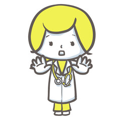 驚いた表情で静止する女性医師　黄色バージョン