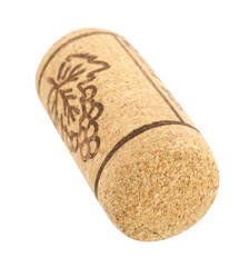 Wine cork with grape image isolated on white