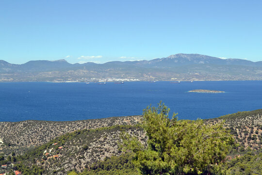 View of the Saronic gulf in Corinthia, Peloponnese, Greece.