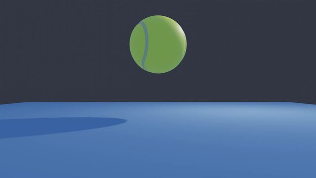 Tennis ball bounces and hits viewer, 3d animation