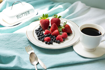 Berries and coffee. Morning coffee.