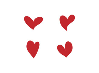 Set of simple icons of red hearts of different shapes hand-drawn for Valentine's Day, holiday, wedding. Love symbol. Design elements.