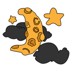 Cute cartoon moon sticker style.