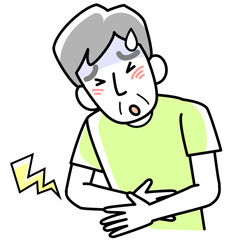 腹痛で困っているシニア男性の上半身
