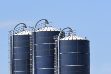 Blue silos on a farm