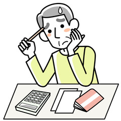 お金の問題で悩むシニア男性の上半身