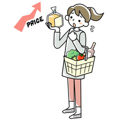 物価上昇に困っている買い物中の若い女性