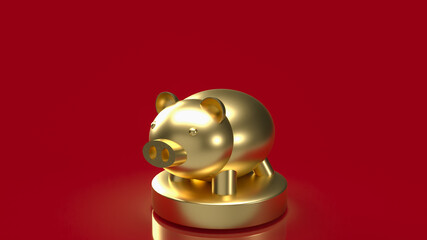 The gold piggy bank on red background  for business concept 3d rendering
