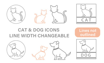 Obraz na płótnie Canvas 猫と犬のアイコン　ロゴ、看板、ラベル、製品パッケージ、パンフレットやウェブサイトのデザイン、インフォグラフィックに最適。線幅変更が可能。アウトライン化されていないので、色の変更や、デザインのリタッチがしやすい。
