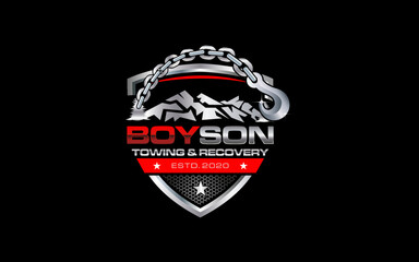 Illustration vector graphic of towing truck service logo design suitable for the automotive company