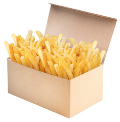 French fries in paper box isolated on white background, French fries on white With png file.