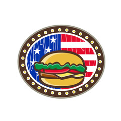 American Cheeseburger USA Flag Oval Cartoon