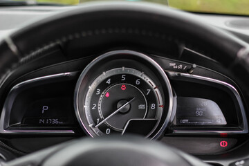 car​ instrument panel, car​ speed motor of​ night, car​ dashboard​ modern​ automobile control​illuminated panel​ speed display.	