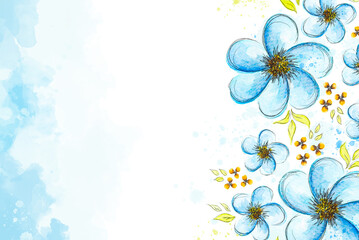 Watercolor flowers and leave. Wedding template with roses flowers on light background. Invitation background with room for text. Digital art.	
