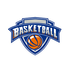 Basketball Ball Shield Text Retro