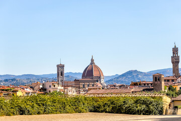 Fototapeta na wymiar Aerial views of the skyline of Florence Italy seen from Giotto's Tower