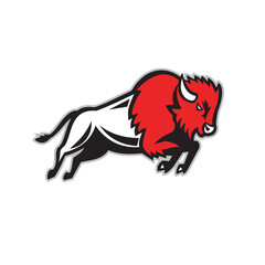 American Bison Buffalo Jumping Retro