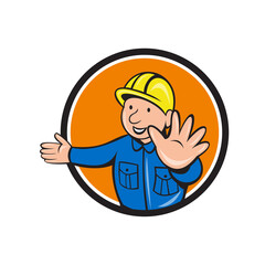 Builder Hand Stop Signal Circle Cartoon