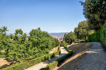 The historic Boboli Gardens and Pitti Palace in Florence Italy