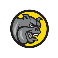 Angry Bulldog Head Circle Cartoon