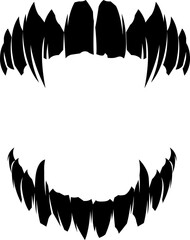 Horror monster and vampire or zombie fangs teeth silhouette illustration - obrazy, fototapety, plakaty